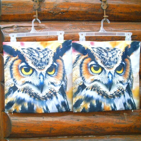 NEW Lot of 2 Double Sided Owl Throw Pillow Covers Rustic Cabin Wildlife Birds - Picture 1 of 2